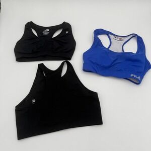 Lot of 3 Racerback Sports Bra Women's M Black Blue Seamless Full Coverage